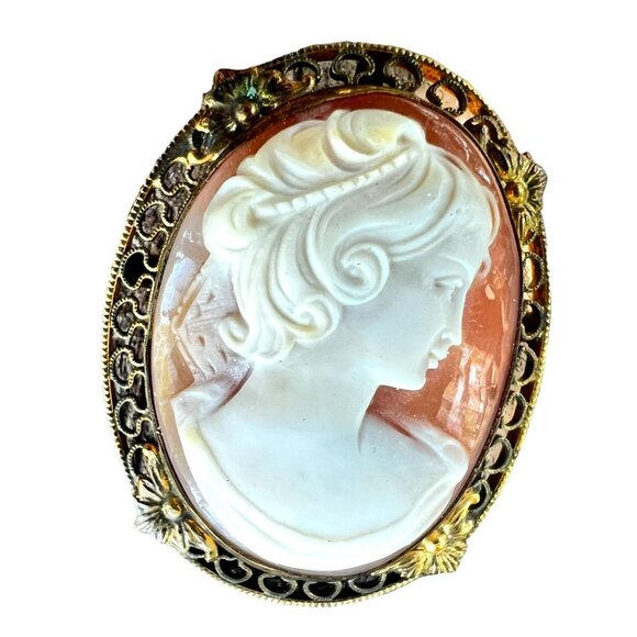 Antique Victorian Cameo Brooch/Pendant Carved Shell Bowed Large - Picture 12 of 14
